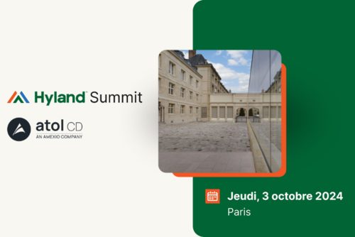 Badges et accueil du Hyland Summit 2024 à Paris